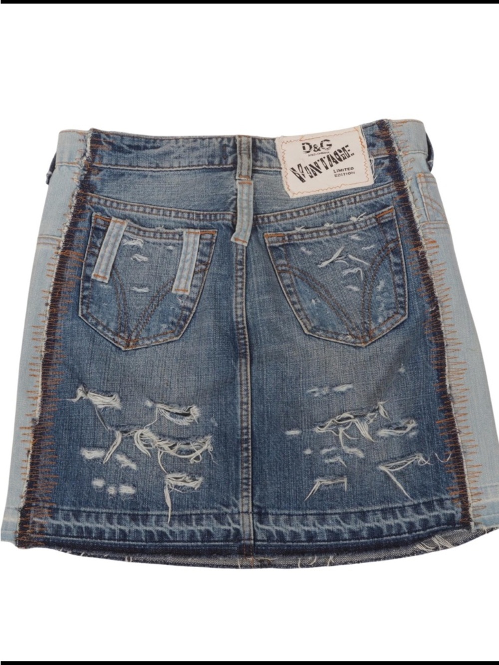 D&G Distressed Two-Tone Denim Mini Skirt - Blue